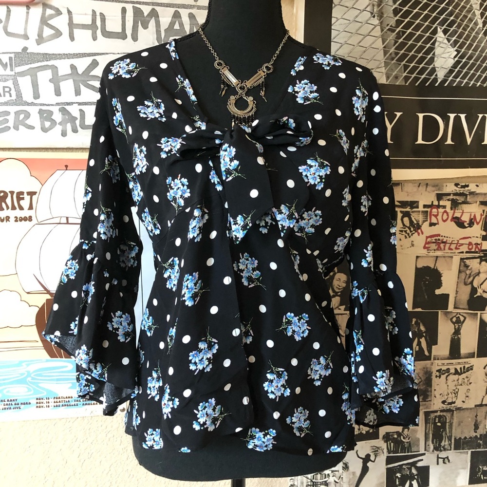 Topshop Floral Bell Sleeve Blouse